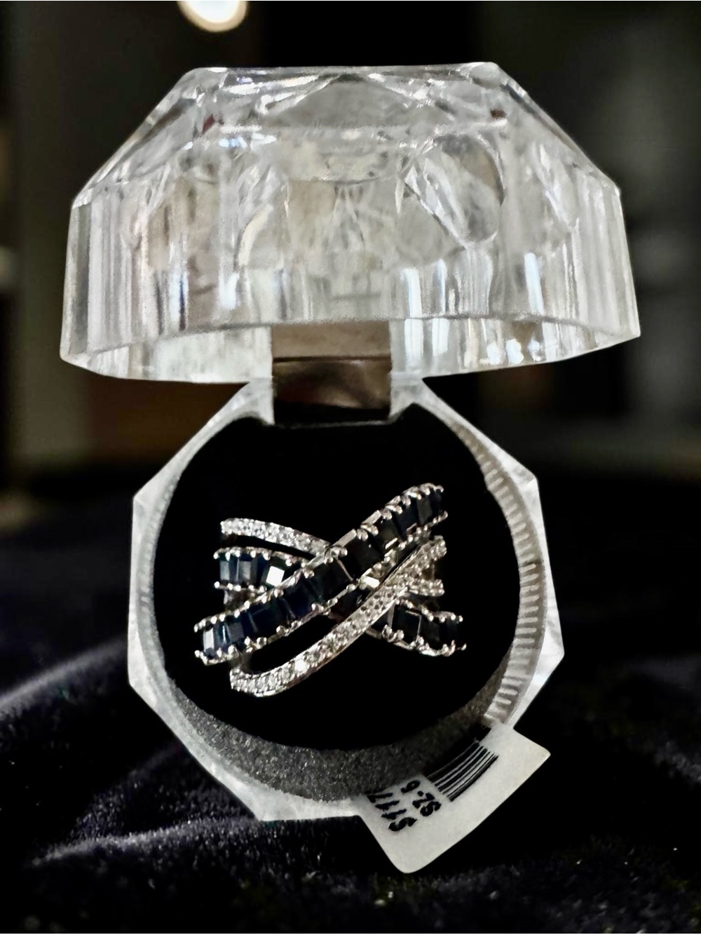Elegant Crisscross Sapphire Ring - Size 5 Silver